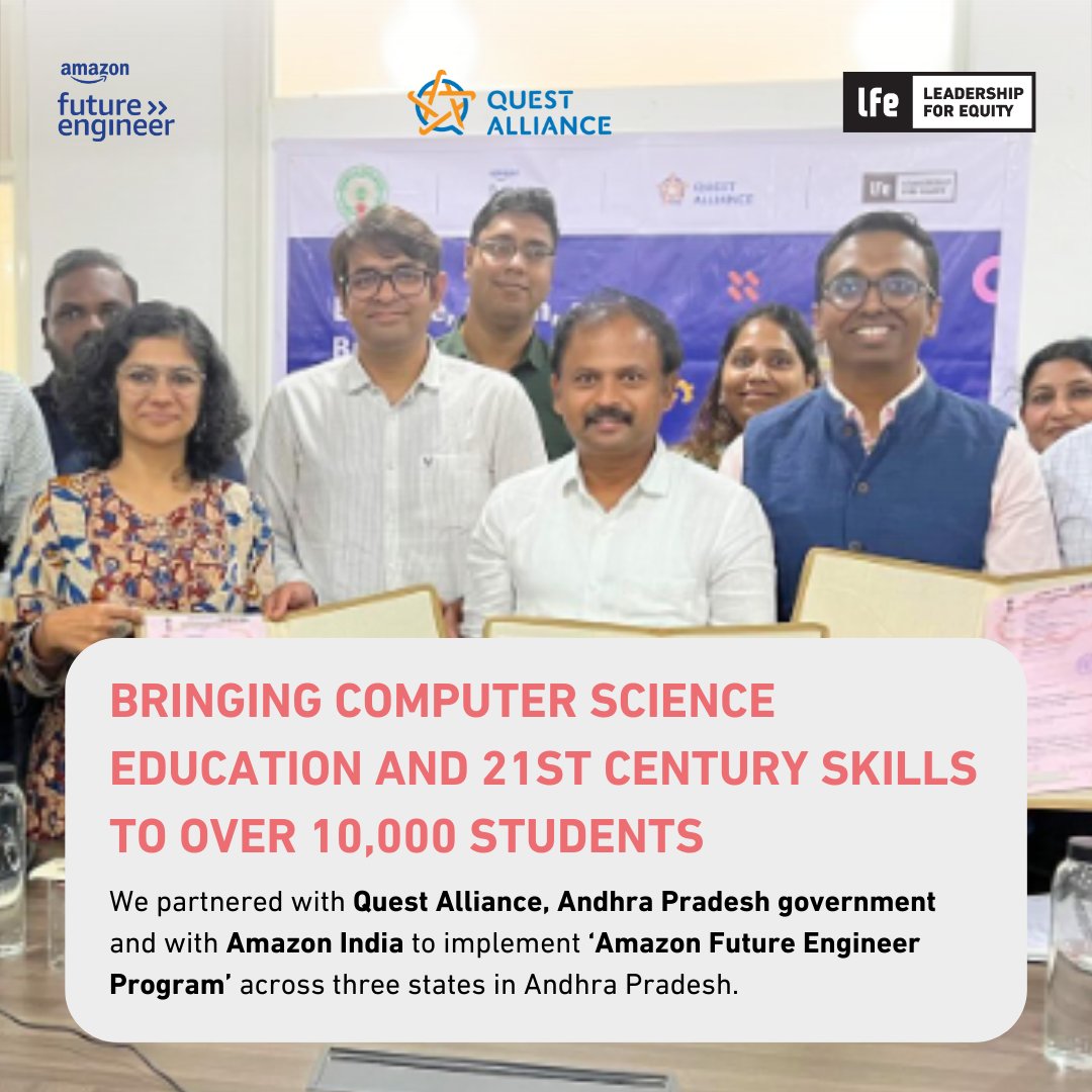 To nurture a generation of problem solvers in a tech-driven world, we have signed a 3-year MoU with the Government of Andhra Pradesh under the @Amazon Future Engineer Project with @questalliance. Through the AFE project, we aim to empower over 10,000 students by 2026-27.