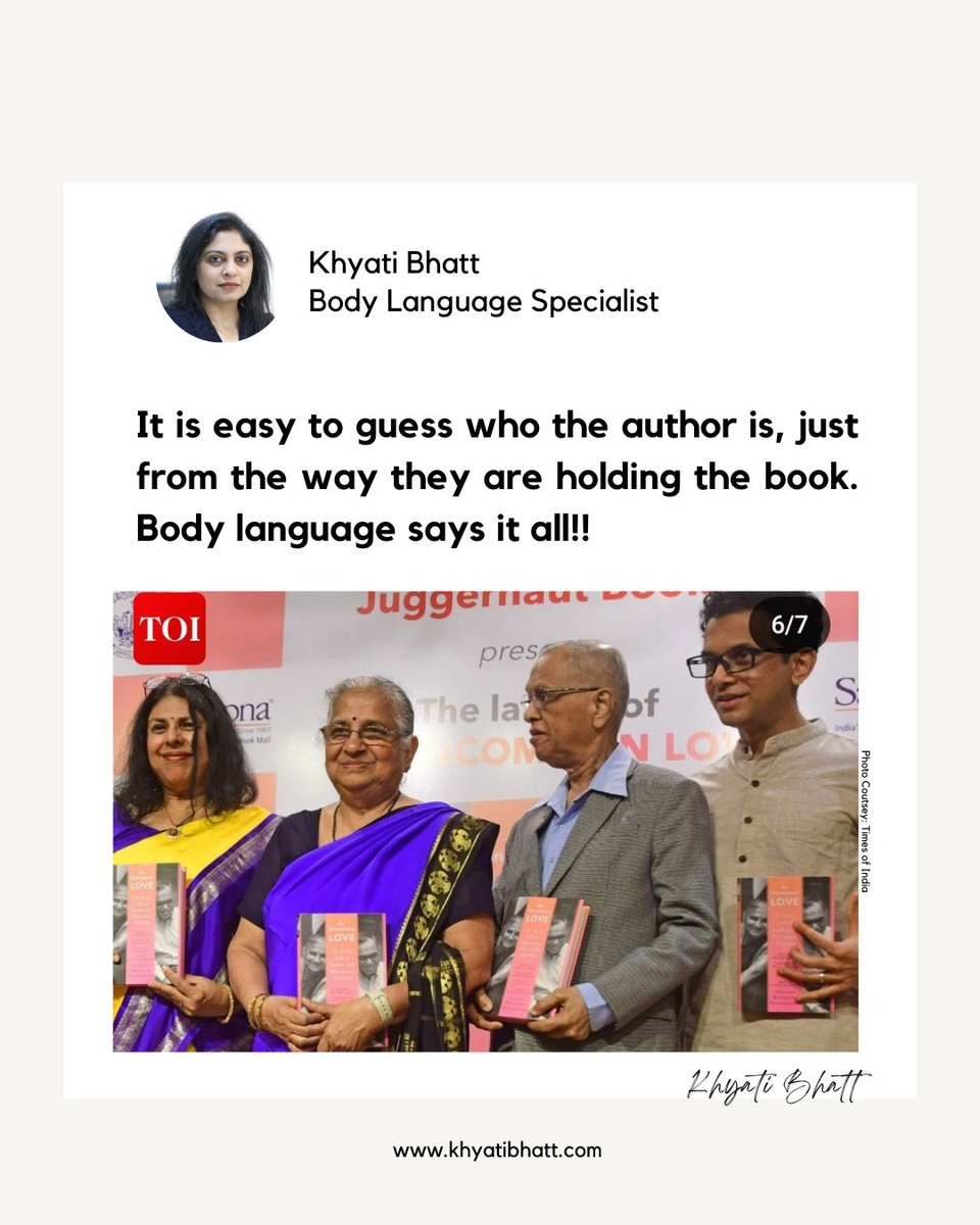 Minute details in Body Language can also tell you a lot about what's going on in the picture! 

#SudhaMurthy #NarayanaMurthy #AnUncommonLove #ChitraBanerjeeDivakaruni #BodyLanguage #Bengaluru #KhyatiBhatt