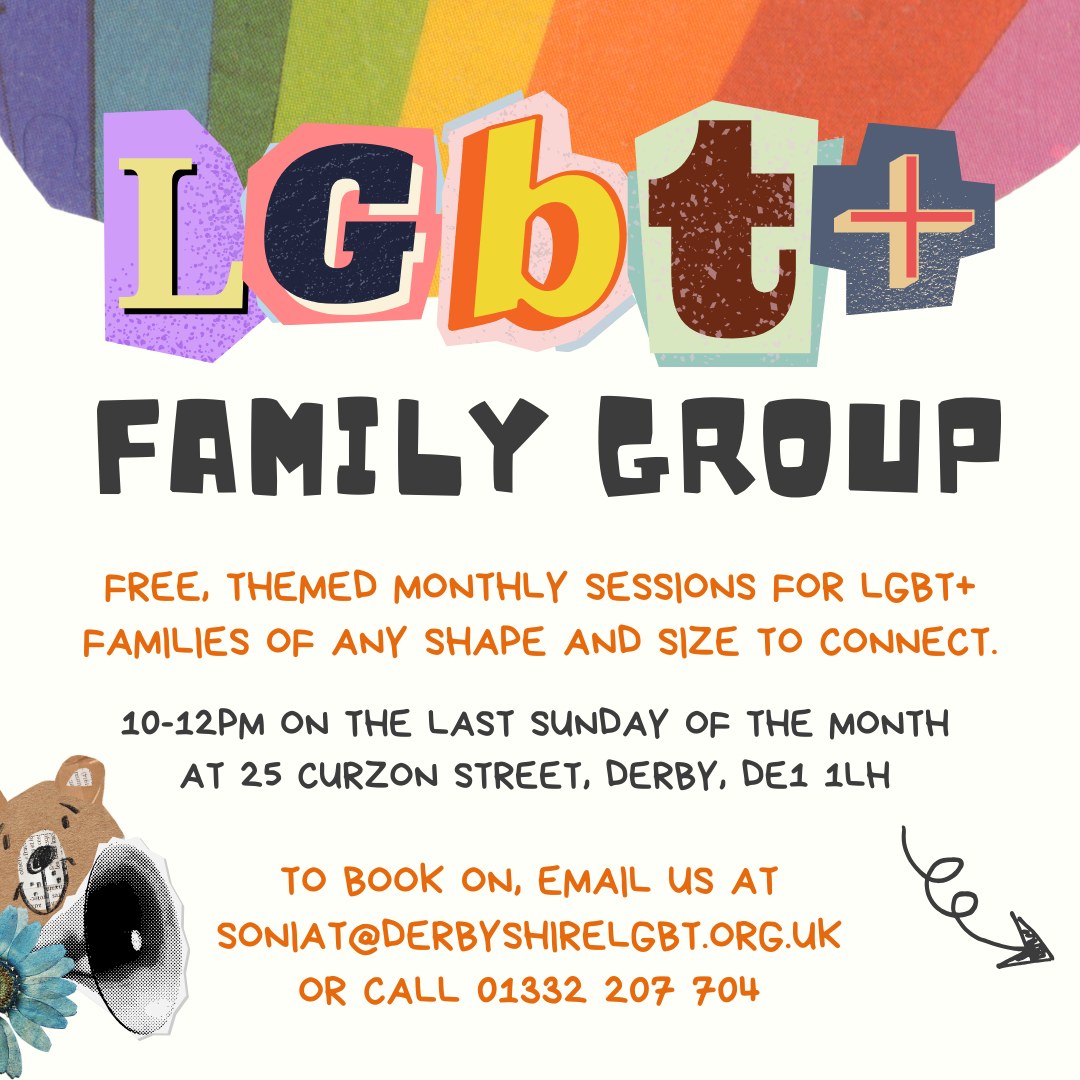 YADerby's tweet image. 📷New LGBT+ family group dates! 📷📷
's next family group will be 10am-12pm Sunday 25th February and the theme will be LGBT+ History!  📷To book on, email Sonia at soniat@derbyshirelgbt.org.uk or call 01332 207 704 We’d love to see you there! #derbycity#lgbt