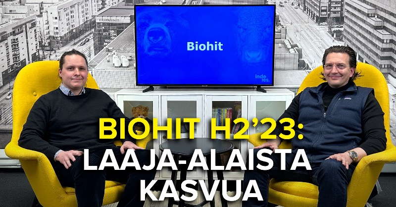 Inderes's tweet photo. #Biohit:in vuosi 2023 oli erittäin vahva ja H2 päihitti yleensä vuosipuolikkaista vahvemman H1:n. Kasvua oli erityisesti Euroopassa. Toimitusjohtaja Jussi Hahtela kommentoi analyytikko Antti Siltasen haastattelussa. #inderesTV