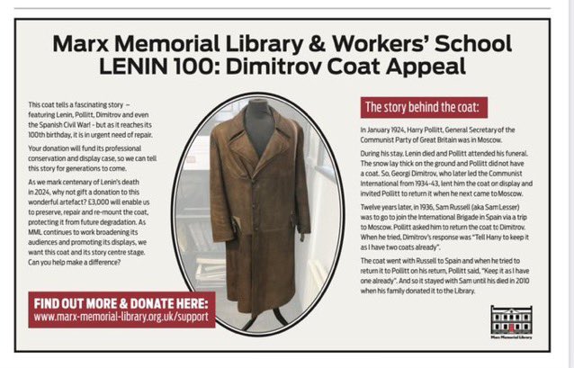 ♥️ ❤️ ♥️ 
🌹 Roses are red
🪻Violets are blue
🧥 Dimitrov’s coat needs repairing 
🤷🏽‍♂️What can you do?

DONATE to our fundraiser &amp; help preserve this important historic artefact 

marx-memorial-library.org.uk/support