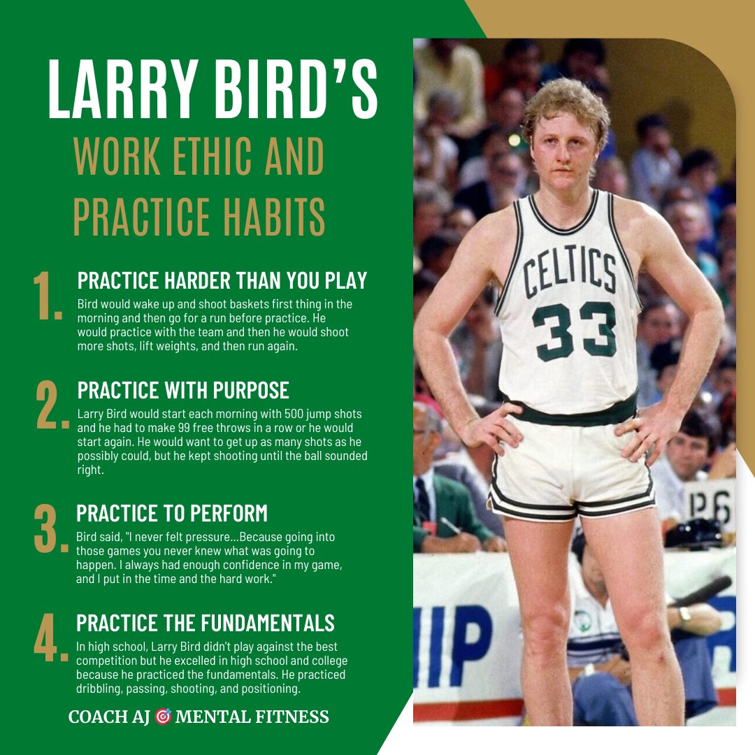 Larry Bird said, 'I’ve got a theory that if you give 100% all of the time, somehow things will work out in the end.' Success comes from doing the work. It comes from your work ethic and your preparation. What changed for Larry is when a coach told him, 'Larry, no matter how
