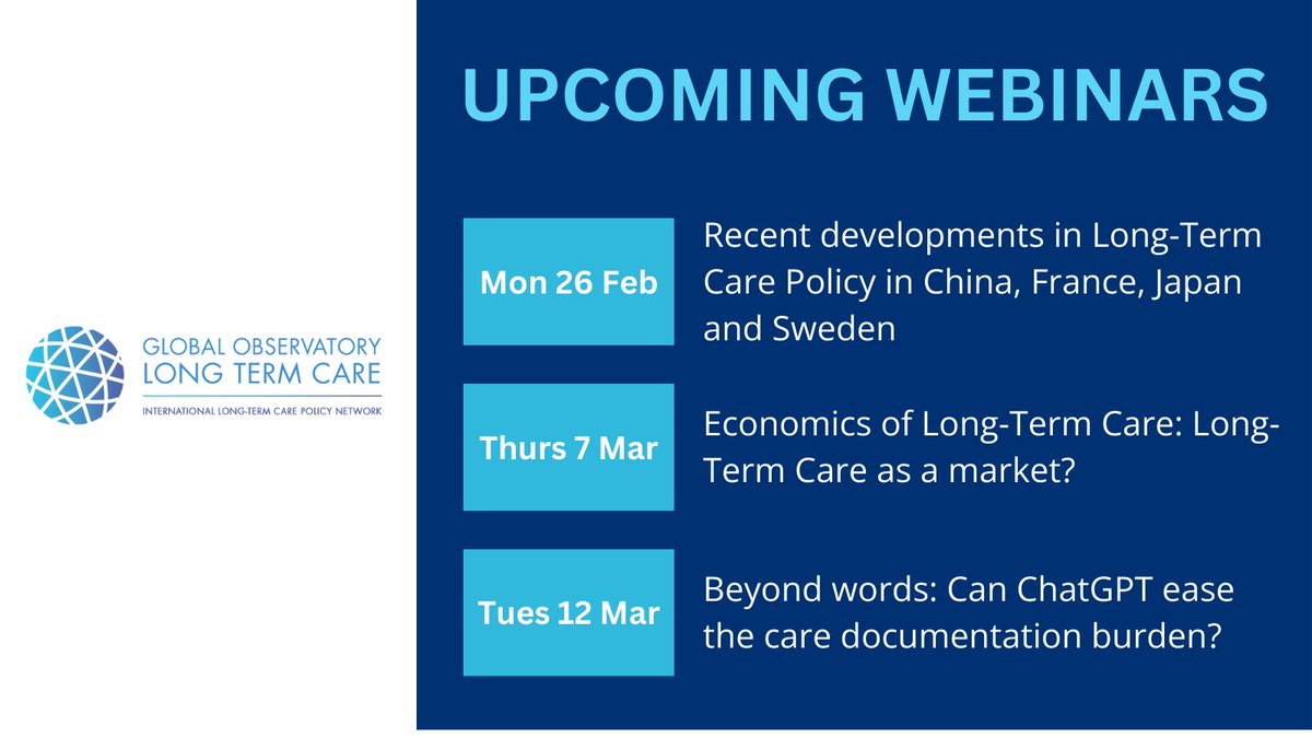 Interested in #Policy, #Economics or #DataScience? Whatever your speciality, we have an upcoming webinar for you! 💭

📄 26 Feb: Developments in LTC policy lse.zoom.us/meeting/regist…
💷 7 Mar: Economics of LTC lse.zoom.us/meeting/regist…
📊 12 Mar: Data Science lse.zoom.us/meeting/regist…