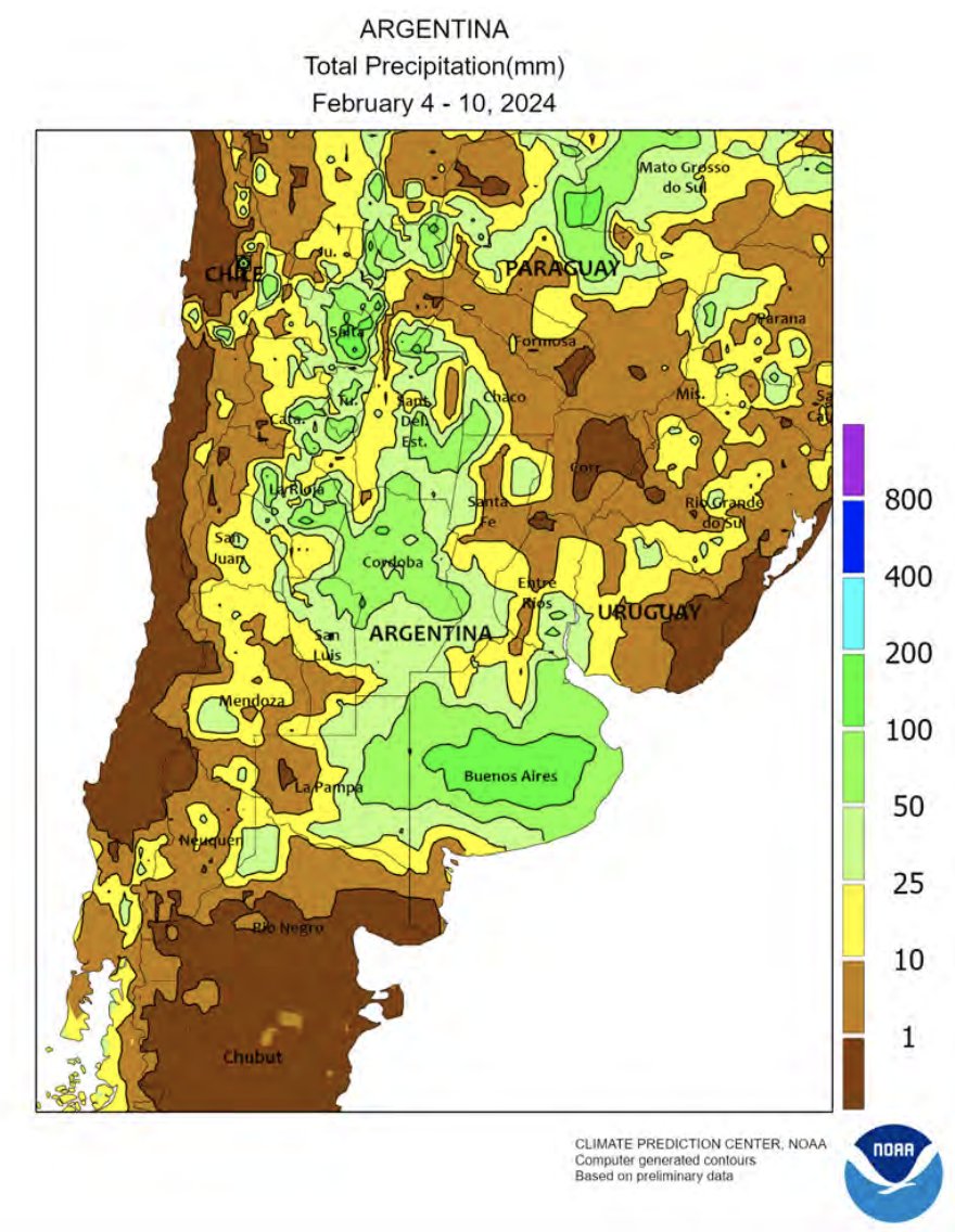 FarmPolicy's tweet image. 1/ Widespread, locally heavy #rain brought much-needed relief from stressful #heat and #dryness to nearly all #farming areas of #Argentina during the week ending Feb. 10.

From the @usda_oce Weekly Weather and Crop Bulletin: bit.ly/3PW36SE