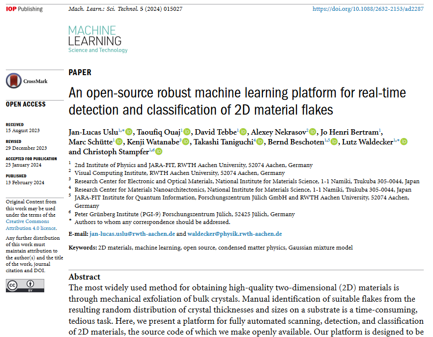 Great new work by @taoufiqtiffi @kumuji @ChStampfer et al @RWTH @fz_juelich @NIMS_PR @wpi_mana - 'An #opensource robust #machinelearning platform for real-time detection and classification of #2Dmaterial flakes' - iopscience.iop.org/article/10.108… #graphene #materials #nanoscience #AI