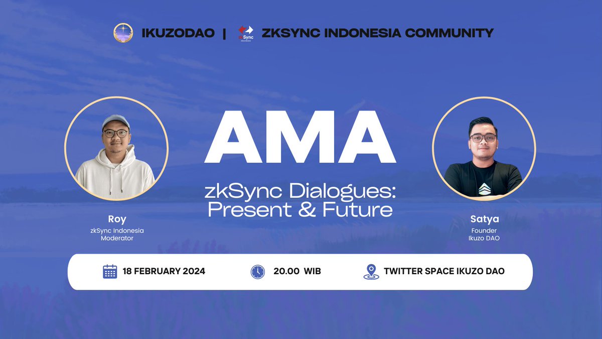 IkuzoDAO's tweet photo. #AMA Announcement

We are thrilled to announce our AMA session with ser @roybond_ , community moderator of @zkSyncIndonesia 

🗓 Date and Time: 18th February 2024, 08:00 PM WIB
📍Where? : https://t.co/0YthkFvojX

Mark your calendar, minasan!
#zkSync https://t.co/Y4GGhasBxI