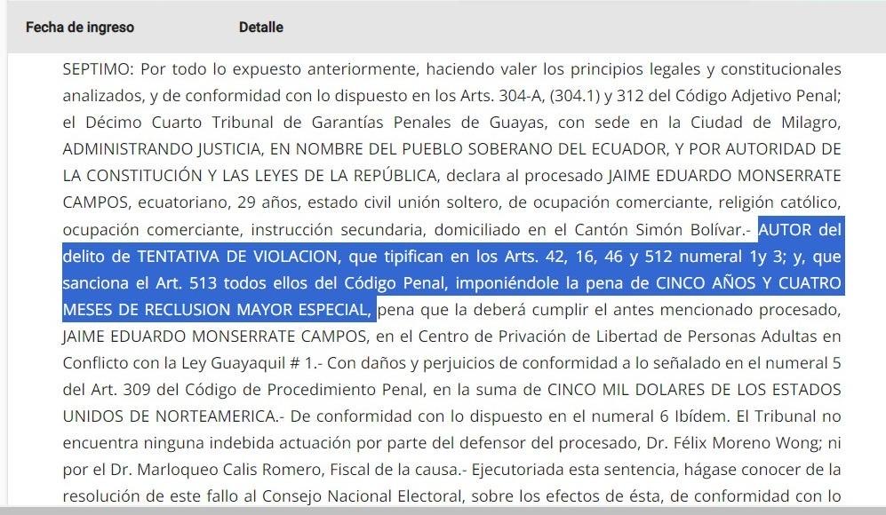 firmes_ec's tweet photo. 2. MONSERRATE CAMPOS JAIME EDUARDO  - 1 proceso. Fue condenado a 5 años y 4 meses por tentativa de violación a una niña de 13 años y su apelación fue negada. Pese a ser público, no se indica el número de proceso para salvaguardar la identidad de la menor de edad. https://t.co/iAiquNwxC3