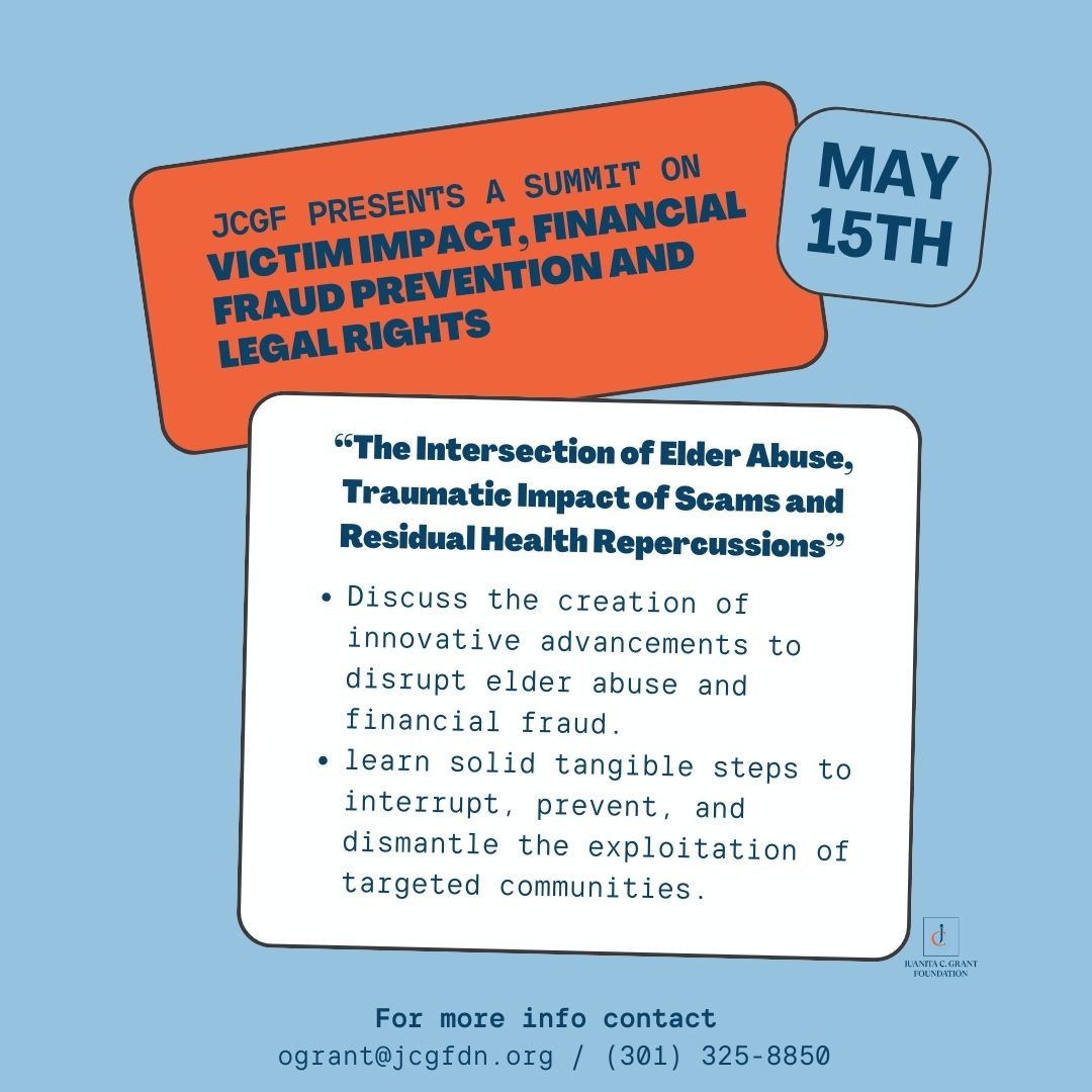 Exciting news! We're hosting a groundbreaking summit on 'The Intersection of Elder Abuse, Scams, and Health Repercussions.' Join us as we work towards tangible solutions to combat exploitation in our communities. #CommunitySolutions