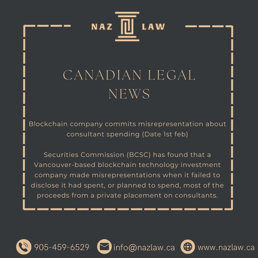 nazlaw23's tweet photo. Securities Commission (BCSC) has found that a Vancouver-based blockchain technology investment company made misrepresentations when it failed to disclose it had spent, or planned to spend, most of the proceeds from a private placement on consultants.
https://t.co/0BCyc1A2jt
#BCSC https://t.co/AOKLL4reQd