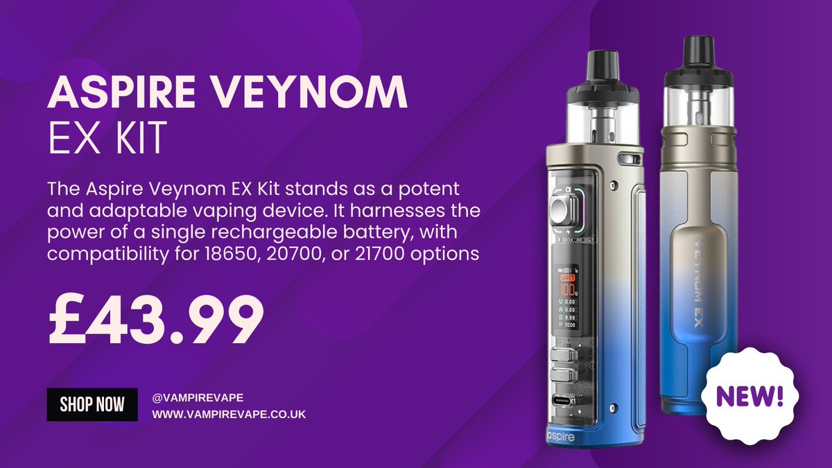 🌟 New Product Alert! 🌟

Introducing the Aspire Veynom EX Kit – the latest innovation in vaping technology, designed for enthusiasts seeking unparalleled performance and style.

For only £43.99, get yours 📲 vampirevape.co.uk