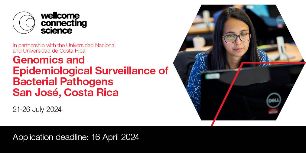 Free course on #genomics &amp; #epidemiological surveillance for scientists focused on priorities related to #BacterialPathogens &amp; infections endemic to Latin America #GenEpiCostaRica24

San José, Costa Rica 🇨🇷
🗓️ 21-26 July 2024
Click to apply by 16 April ➡️bit.ly/49kbOEb