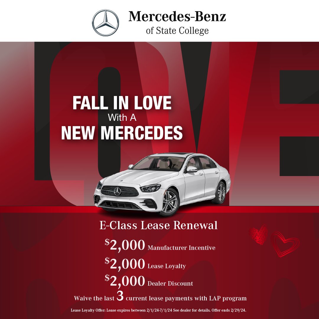 MBstatecollege's tweet photo. Fall in love with a New Mercedes at Mercedes-Benz of State College! 

Check out our full inventory at https://t.co/qjwt6gvU65!

#cioccaonsocial #mercedes #benz #statecollege #valentines https://t.co/7NAS7QhxYL