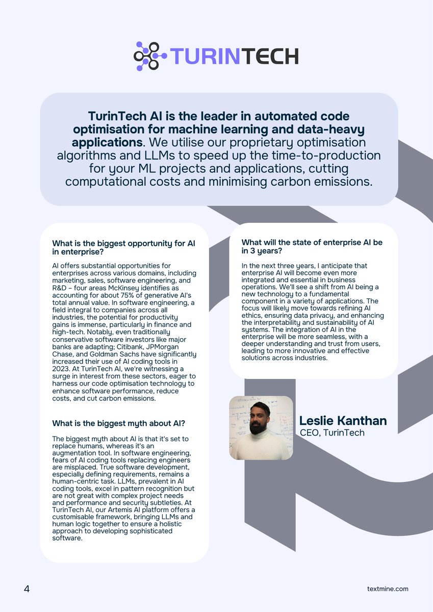 Thanks @text_mine for featuring us in the latest white paper on #EnterpriseAI. We're excited to join forces with fellow AI experts, sharing our take on using #AI and #LLMs to boost business and master the AI landscape. Check out the full white paper: textmine.com/content/whitep…