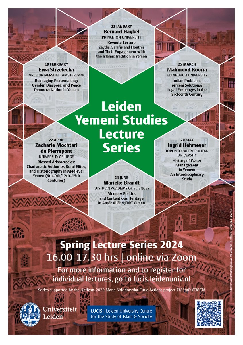 Leiden Yemeni Studies Lecture Series | This new lecture series brings together experts on various aspects of Yemeni Studies, ranging from history, art, politics, literature and more! To learn more and register: universiteitleiden.nl/en/events/seri…