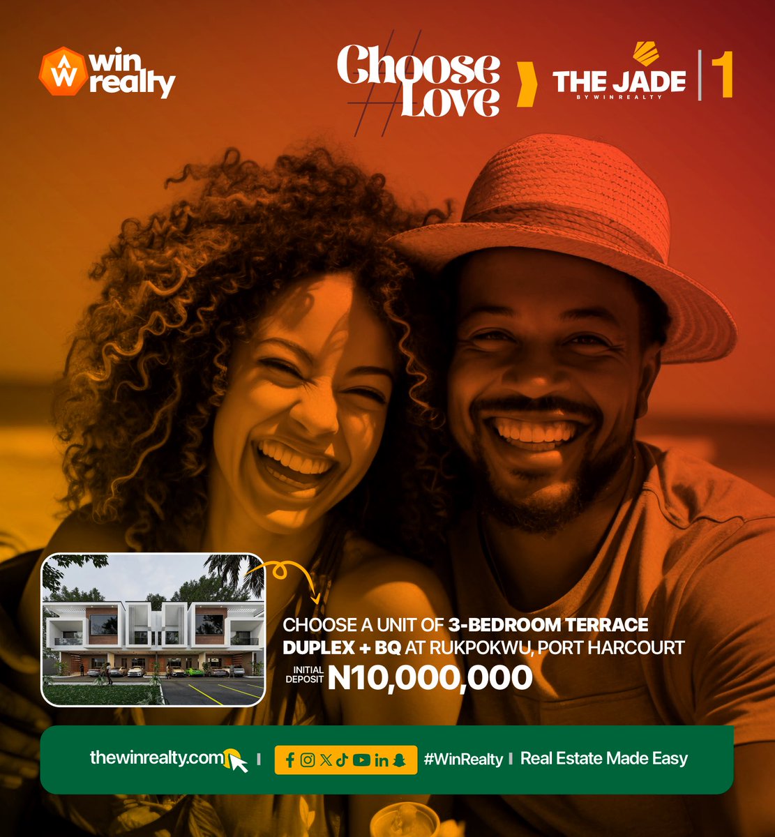 meetwinrealty's tweet photo. #ChooseLove in our state of the art 3-Bedroom Terrace Duplexes at Rukpokwu, Port Harcourt ♥️
Choose The Jade by Win Realty today.
DM right away to inspect this amazing project.
#WinRealty #RealEstate #TheJade #PortHarcourt https://t.co/nNcMpFT6nr