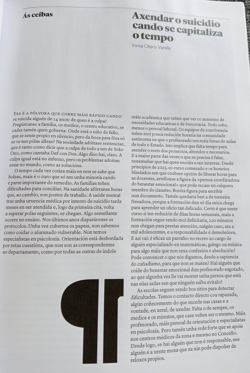 Saúde mental e centros educativos. Publicado no nº 124 da revista Luzes. Tamén no ensino é necesario un cambio