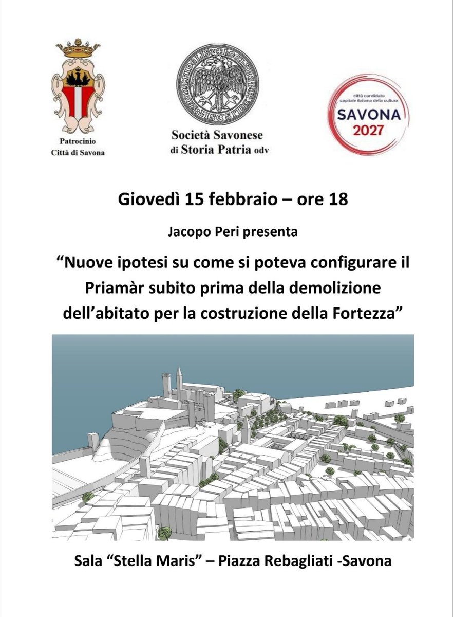 L'arch. Jacopo Peri presenta nuove ipotesi su come si poteva configurare il quartiere cittadino di Savona posto sul Priamàr tra gli anni 1517 e 1527 prima della distruzione genovese dell’abitato per la costruzione della Fortezza attraverso un modello tridimensionale informatico.