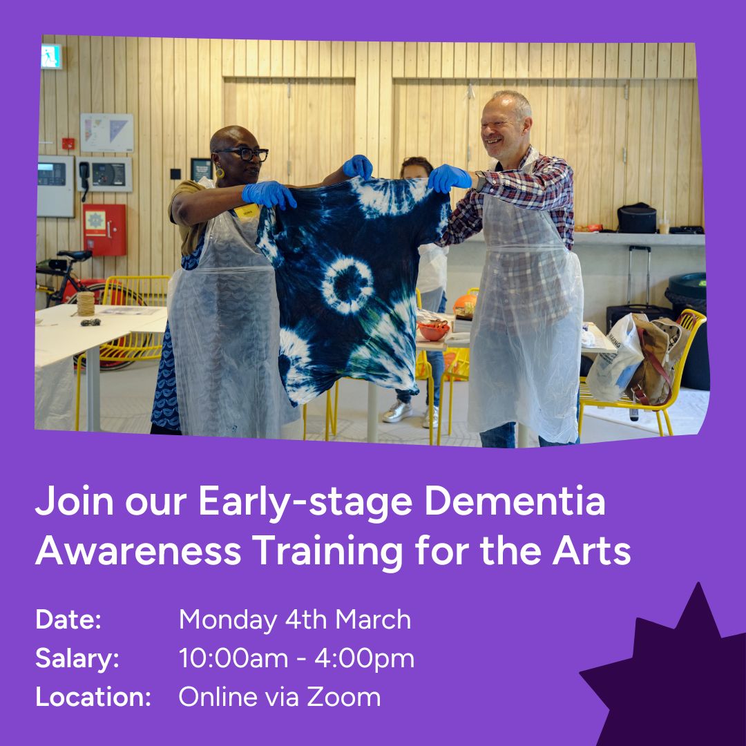 Fancy learning how to deliver great creative activities for people with dementia? Join our next Early-Stage Dementia Training session for the Arts. When: March 4th Where: Online via Zoom Who: Artists, Museums, Galleries, cultural orgs Find out more here: ww.artsfordementia.org/training/