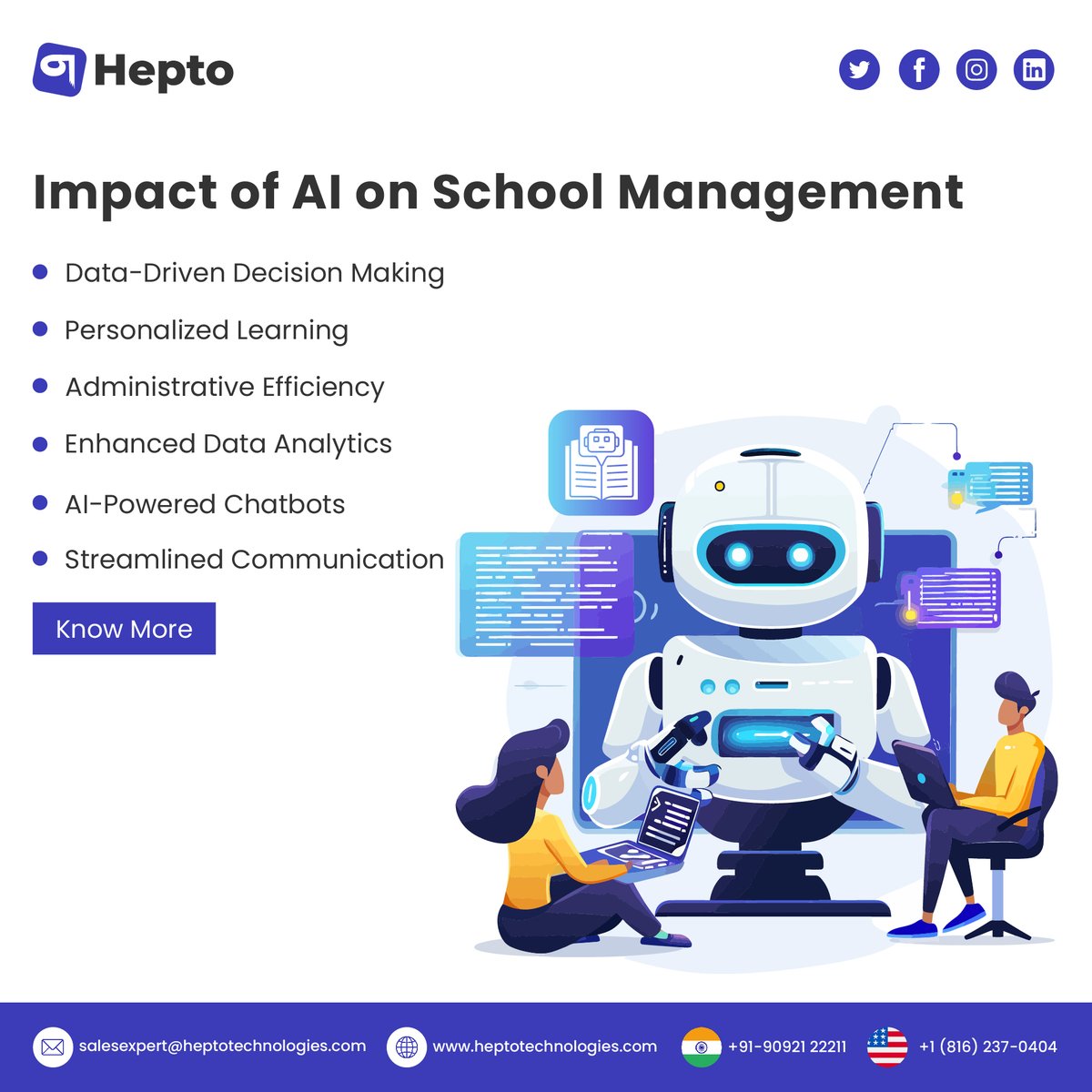 HeptoTech's tweet photo. Impact of AI on School Management |  Hepto Technologies

Hepto Technologies is a leading software development company in school ERP solutions, revolutionizing education management with cutting-edge technology and unparalleled support in India.

 https://t.co/C3Yqadldk6 https://t.co/ckeWdHOL4E
