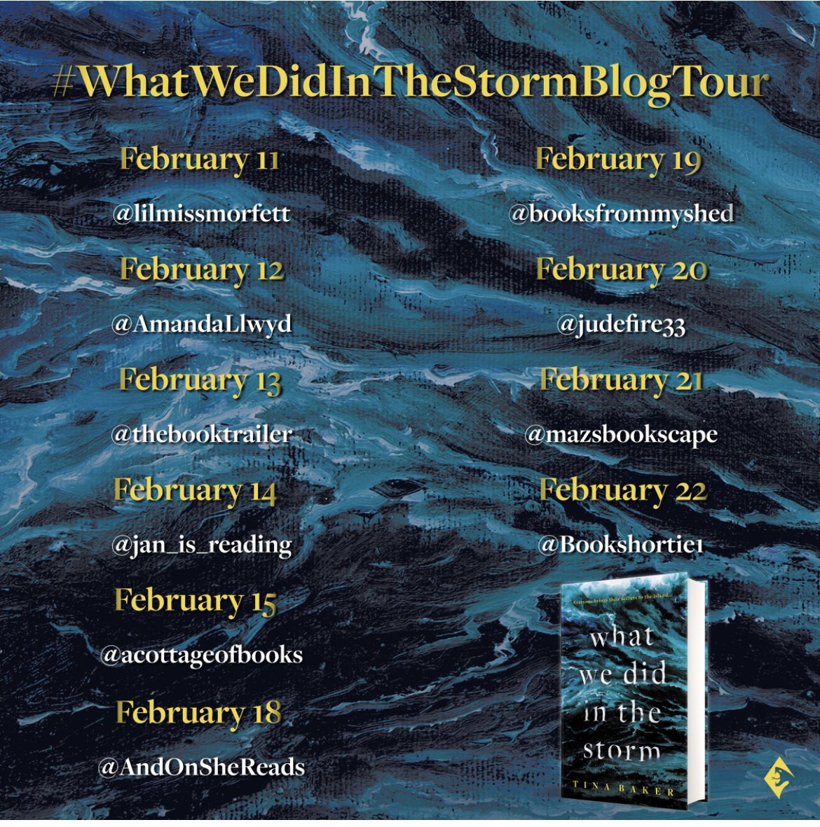 🌊 📚 BLOG TOUR 📚🌊

It’s my stop on the Blog Tour for the very excellent new book from @TinaBakerBooks 

#WhatWeDidInTheStorm  

Due out 15/2/24 

Huge thanks @ViperBooks for letting me join the tour.

#WhatWeDidInTheStormBlogTour 
#BookBlogger

twoheadsarebetterthanone.home.blog/2024/02/14/wha…