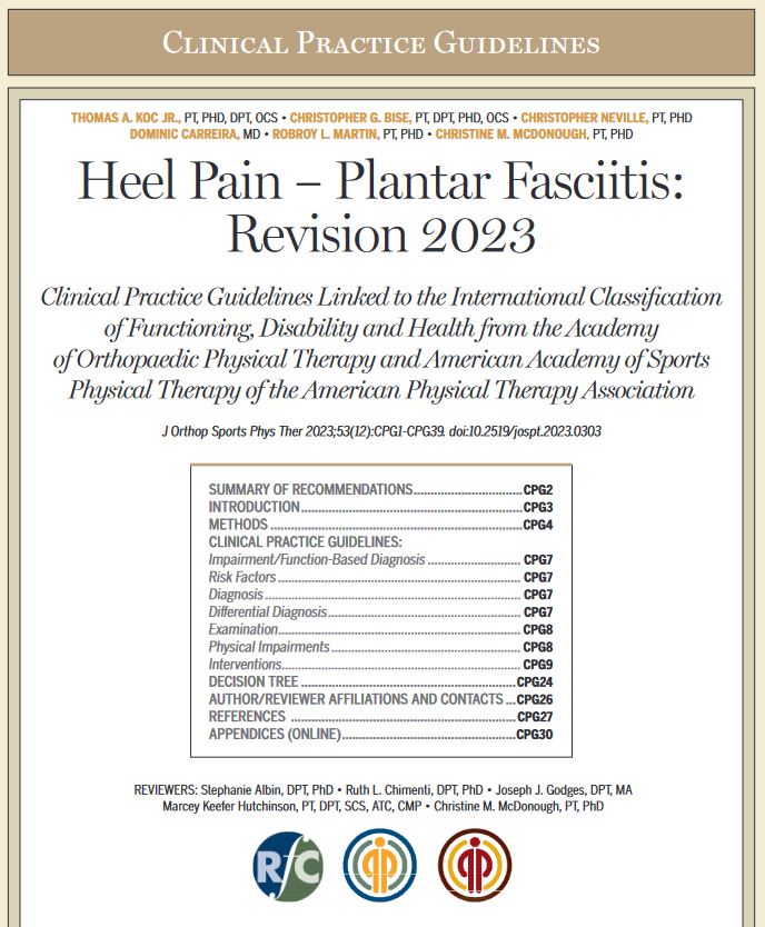 ICYMI We published a revision to our 'Heel Pain - Plantar Fasciitis' #ClinicalPracticeGuideline #OpenAccess ➡️ ow.ly/qyzQ50QlBv1 #yourJOSPT #PlantarFasciitis #HeelPain