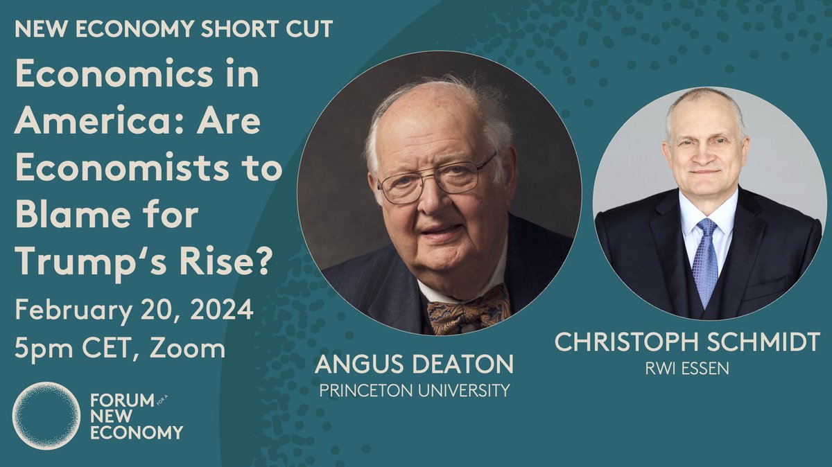 In his book 'Economics in America', Nobel laureate @DeatonAngus sees Trump as the logical consequence of decades of liberal market policies. We discuss this at our next Short Cut together with @RWI_Leibniz President Christoph Schmidt. Register here: newforum.org/event/new-econ…