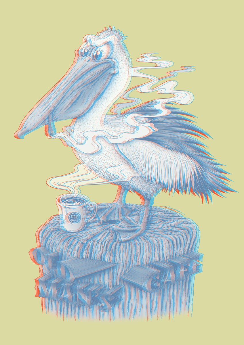 susumunature's tweet photo. そして、特注でアナグリフも製作!
3Dメガネをかけると絵が飛び出して見えちゃうんです✨
old man's cafeにてカッコ良く飾られておりますので、是非足を運んでみて下さい〜😸
#アナグリフ #ペリカン #oldmanscafe #イラスト #絵 https://t.co/CG1v4a792e