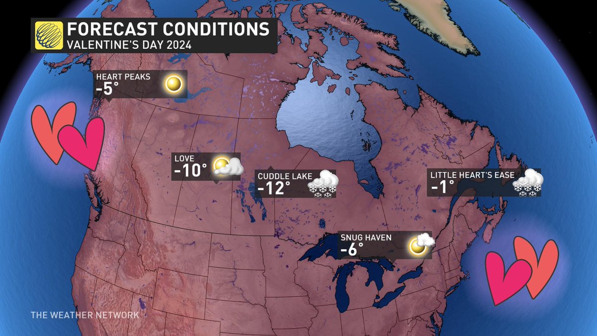 Love is in the air, so let's swoon over Canada's most romantic place names on this Valentine's Day. #ValentinesDay #LoveIsInTheAir #mostromanticplacenames @weathernetwork