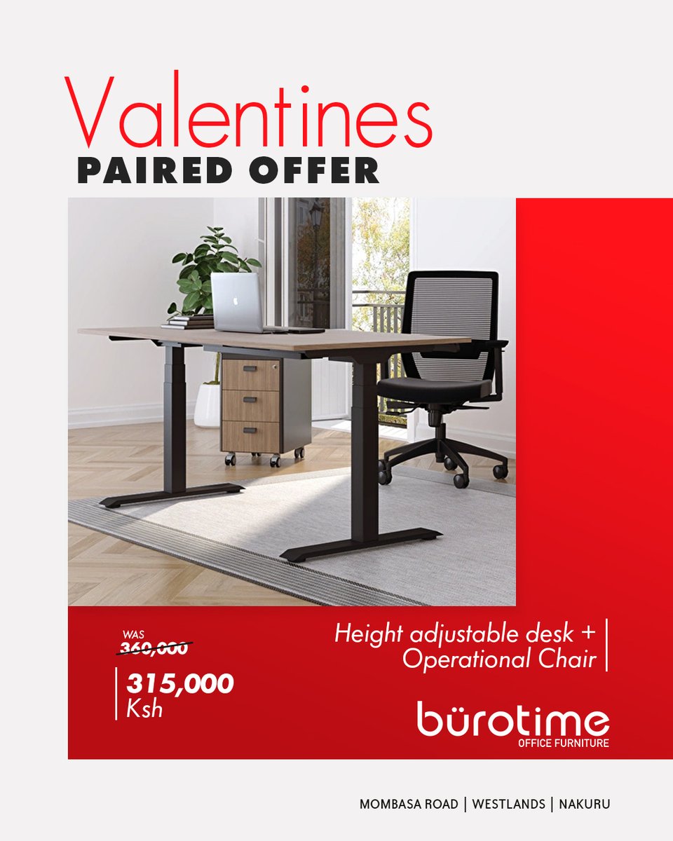 Work smarter and healthier with our ergonomic Valentines bundle! 
For a limited time, you can get a height adjustable desk and a bold operational chair for home or office!
Order now and enjoy FREE DELIVERY and installation. 
Offer ends on February 29.