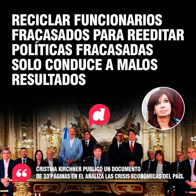 TodoNegativo's tweet photo. Cuánta razón CFK. Y no olvidarse de Cavallo, el padre de la criatura, el artífice de la estatización de deuda privada en la dictadura, el megacanje y el corralito. Son el dream team de la estafa y el saqueo, ahora con el payaso a la cabeza. https://t.co/dPH1U7QHuc