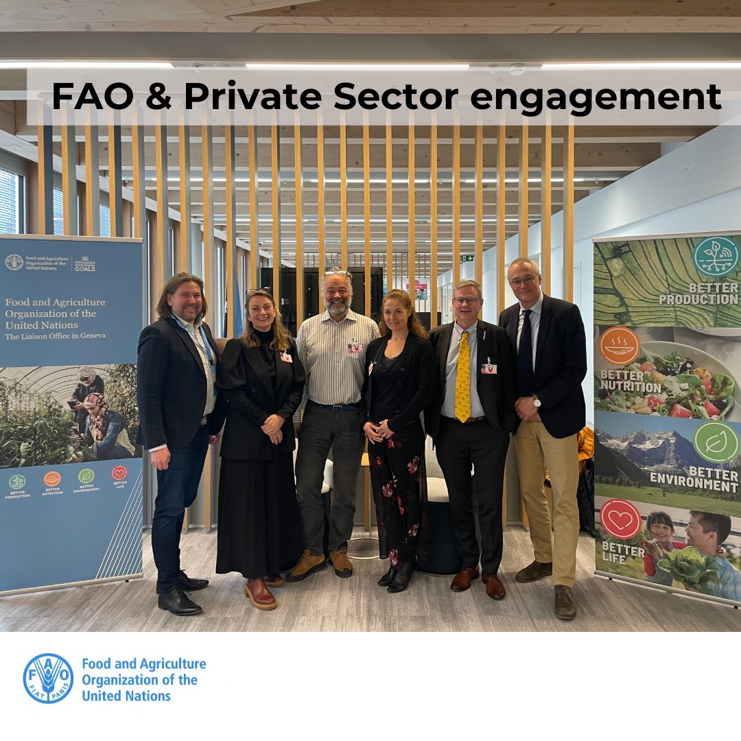 Today,<a href="/FAOGeneva/">FAOGeneva</a> &amp; <a href="/sfnvalley/">Swiss Food & Nutrition Valley</a> discussed how

➡️Swiss🇨🇭science &amp; innovation can bring concrete solutions to achieve better nutrition🥗, food security &amp; sustainability🏞️
➡️To establish closer cooperation🤝between <a href="/FAO/">Food and Agriculture Organization</a> &amp; Swiss private sector toward agrifood systems transformation🌳