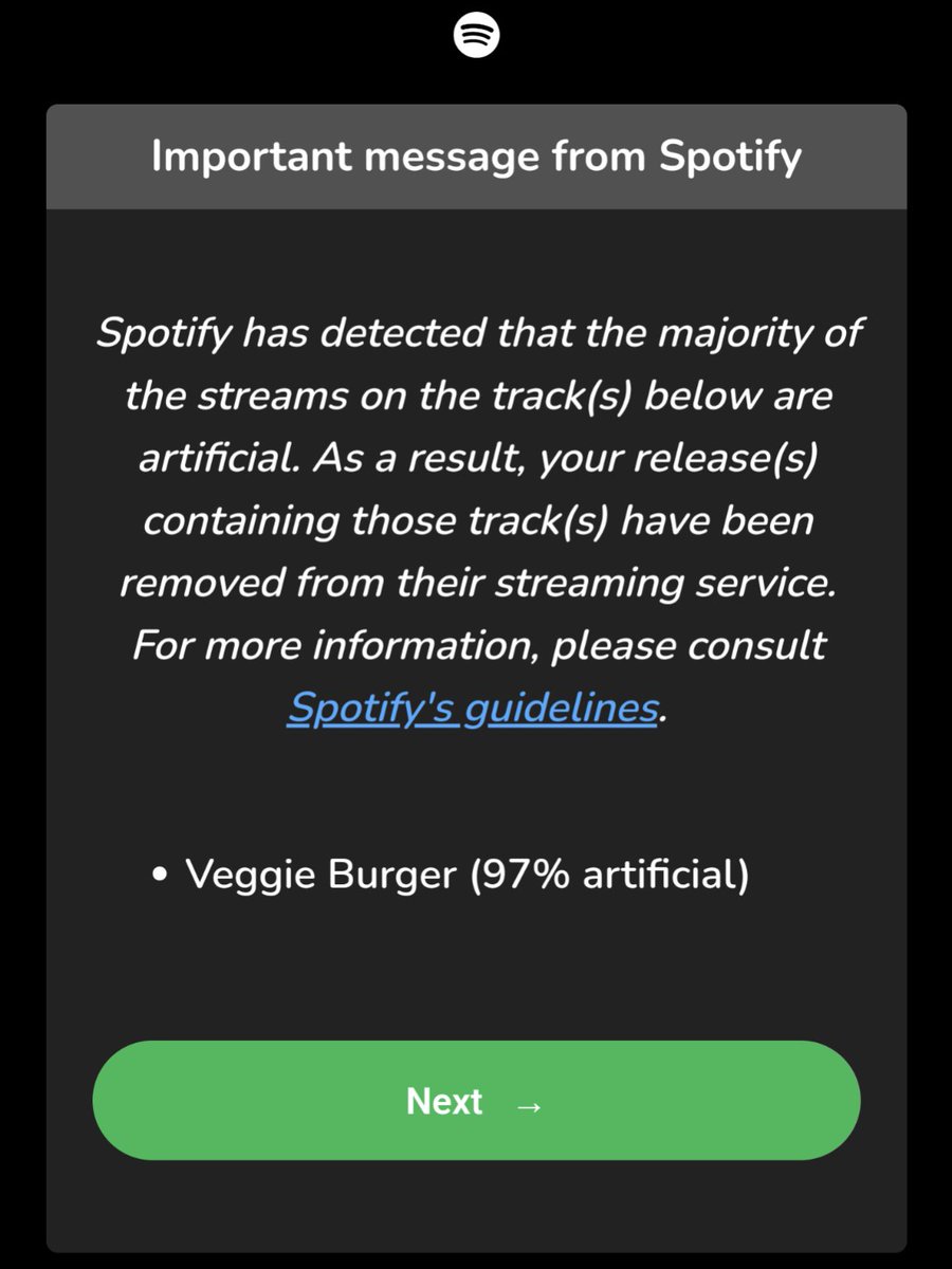 yellgnatz's tweet photo. A couple months ago, one of my songs suddenly got thousands of plays and after some research, I saw that one of those botting companies added it to their playlist. Now my whole album is taken down. Music is kinda a joke at this point... https://t.co/8V50z3HCOt