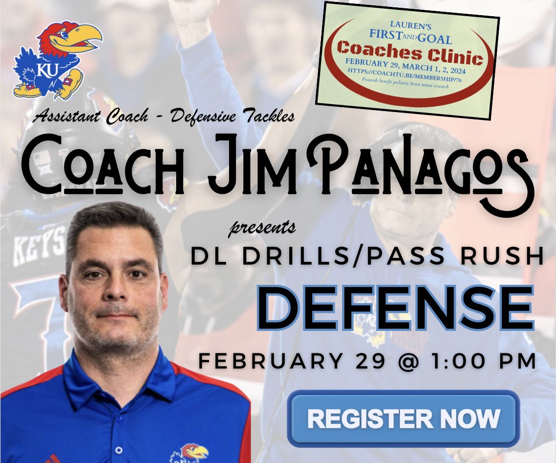Thanks Coach Panagos for volunteering to make the difference in the lives of kids battling cancer. Register now for DL Drills/Pass Rush on 2/29! coachtu.be/membership/76 @CoachPanagos @KU_Football @Big12football