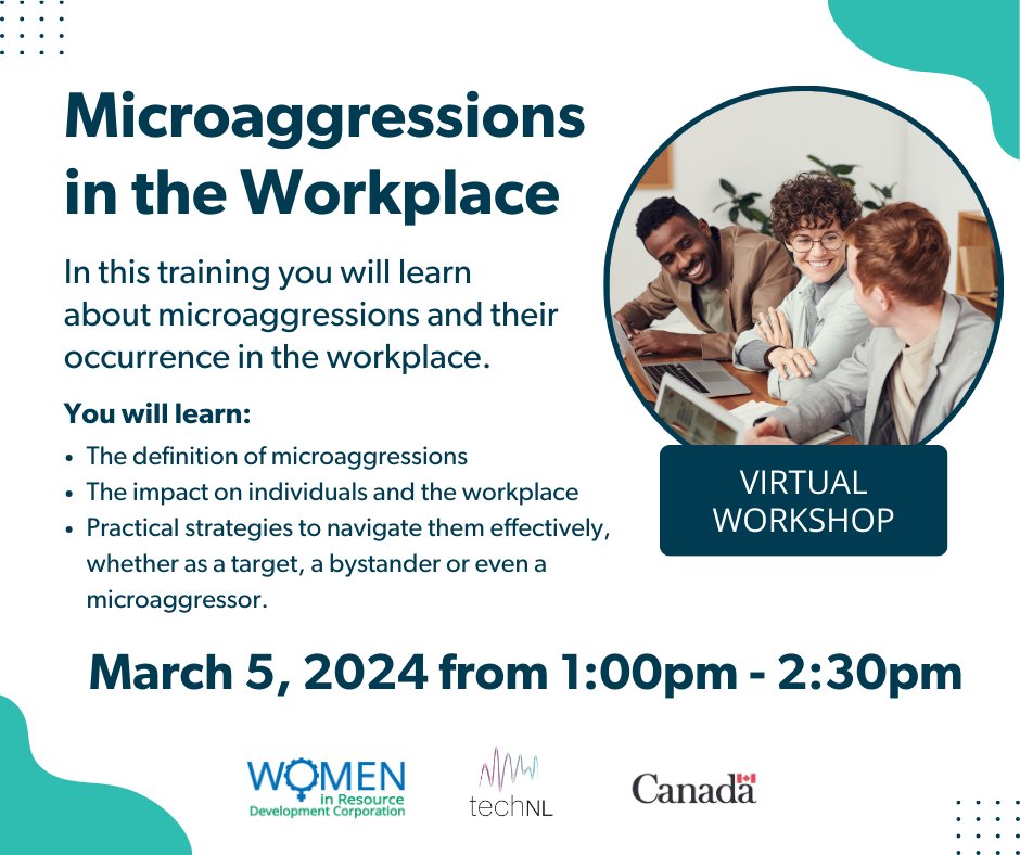 📆 Join us on March 5th for an eye-opening virtual workshop on Microaggressions in the Workplace!

Register now to reserve your spot for this insightful workshop, as we work together towards a more inclusive and supportive workplace for all!
➡️ wrdc.ca/news/ 

<a href="/_technl/">techNL</a>