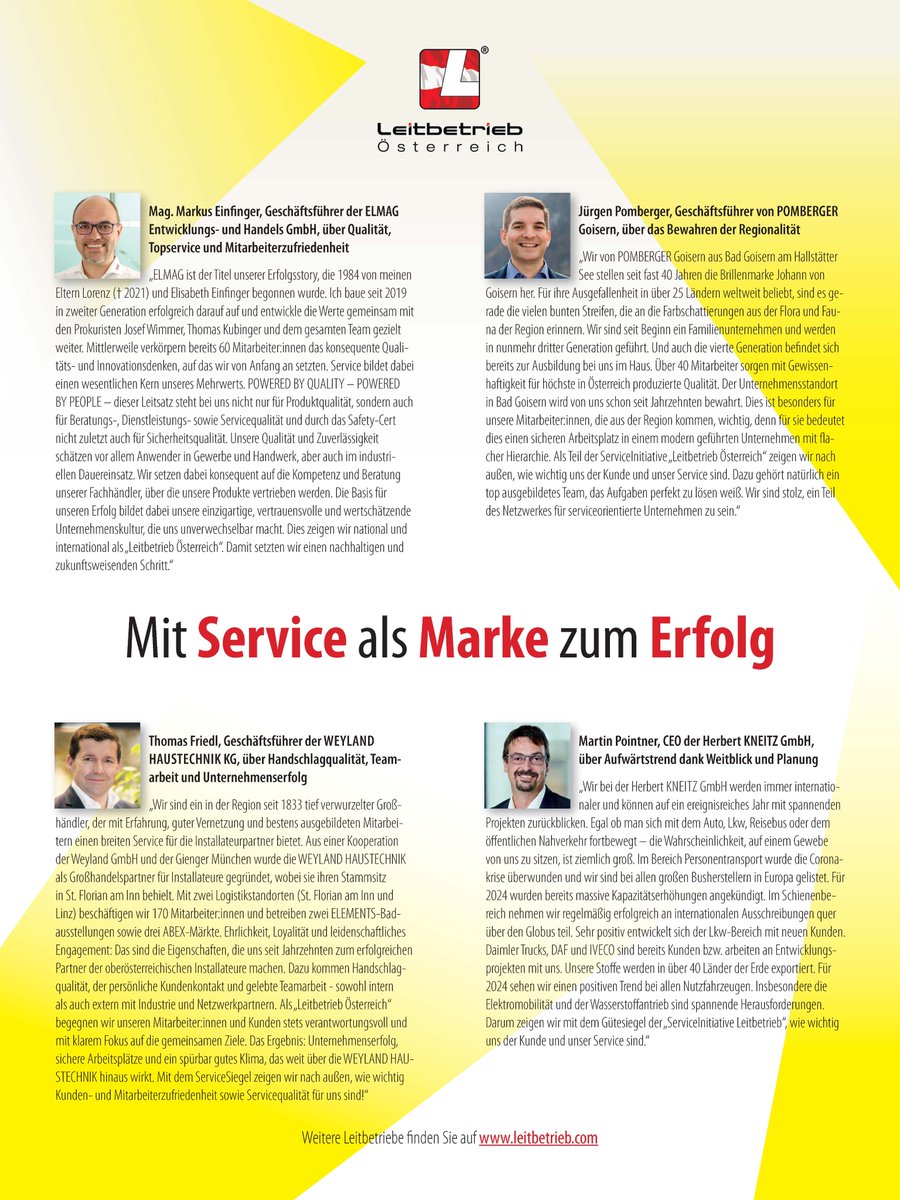 📜 Statement von unseren Leitbetrieben ELMAG, POMBERGER Goisern, Weyland Haustechnik und Herbert KNEITZ GmbH 📜

Alle Statements findet ihr unter: 🌐 leitbetrieb.com/at/leitbetrieb…
Oder direkt in der aktuellen Ausgabe der New Business: 🌐 yumpu.com/de/document/re…