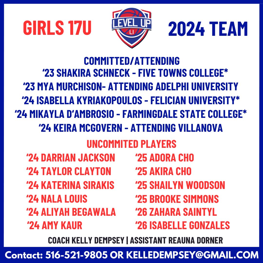 Congratulations to @levelup_li girls 17U who found a home! Looking to find for our uncommitted players! Watch film: youtube.com/@kedtraining?s… @TaylorC2024 @keiramcgovern15 @_darrian11 @Shailynn_05 @NalaLouis1 @Zaharasaintyl1 @AdoraCho @Akirarcho @1sagonzales @IsabellaKyria…