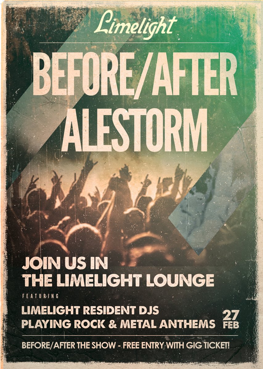 𝗧𝗪𝗢 𝗪𝗘𝗘𝗞𝗦 𝗧𝗢 𝗚𝗢/ 𝗪𝗜𝗡 𝗧𝗜𝗖𝗞𝗘𝗧𝗦 🖤 It's less than 2 weeks to go until Alestorm's show at The Limelight!  

For a chance to win tix: 𝗟𝗜𝗞𝗘, 𝗦𝗛𝗔𝗥𝗘 &amp; 𝗧𝗔𝗚 +𝟭 🏷️ 

Before &amp; after the show join us at The Limelight Lounge for Rock &amp; Metal anthems. ✨