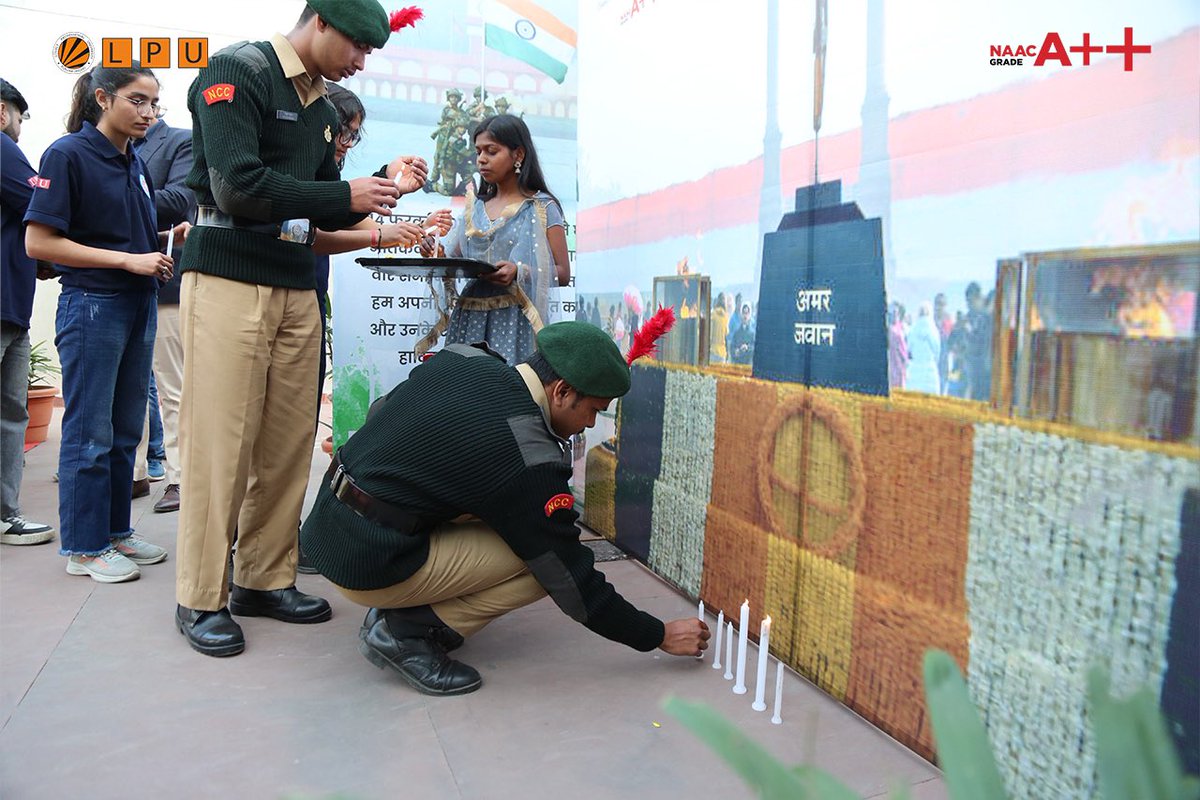 lpuuniversity's tweet photo. Our #LPUFamily members, hon'ble dignitaries and #LPUNCC cadets gathered to pay homage to the 40 CRPF personnel who sacrificed their lives in the 2019 Pulwama attack.
We observed a deep silence and lit candles to pay our tributes to the bravehearts, whose service to the nation https://t.co/t7x0wSdWFq