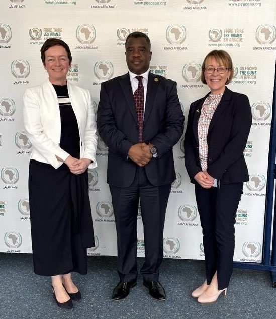 Great discussions ⁦@_AfricanUnion⁩ with ⁦@AUBinetaDiop⁩ and ⁦@SarjohBah3⁩ on #WPS and other critical peace and security issues. Just ahead of the ⁦@_AfricanUnion⁩ Summit. ⁦@FGilsenanIRL⁩ ⁦@IrlEmbEthiopia⁩ ⁦@dfatirl⁩ ⁦@Irish_Aid⁩