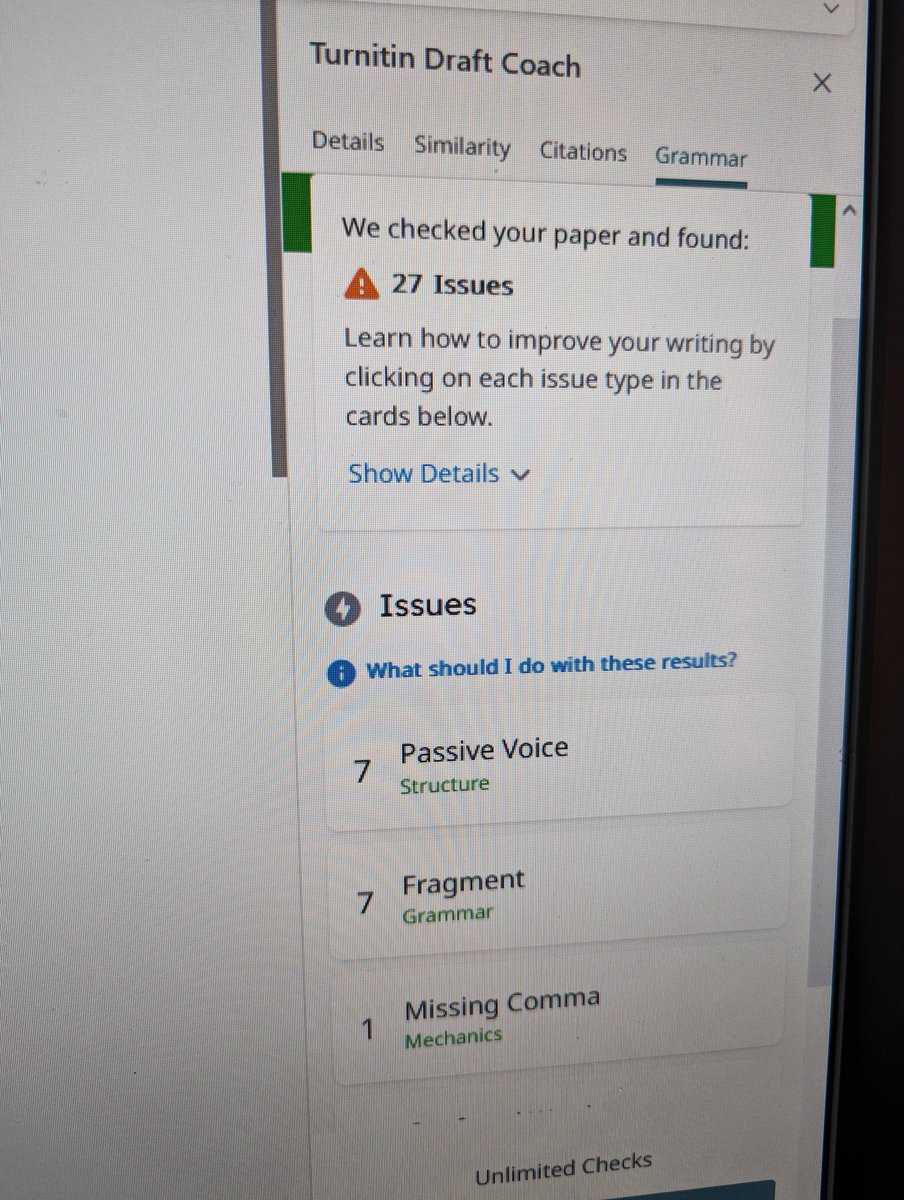 #punc22 #punc23 have you seen turn it in draft coach? It's software from the university, checks your refs and your turn it in 'score' before you hand it in. 
Just had a chat about it in a meeting and it's absolutely worth a play, it's so good! 
ec.plymouth.ac.uk/turnitin-draft…