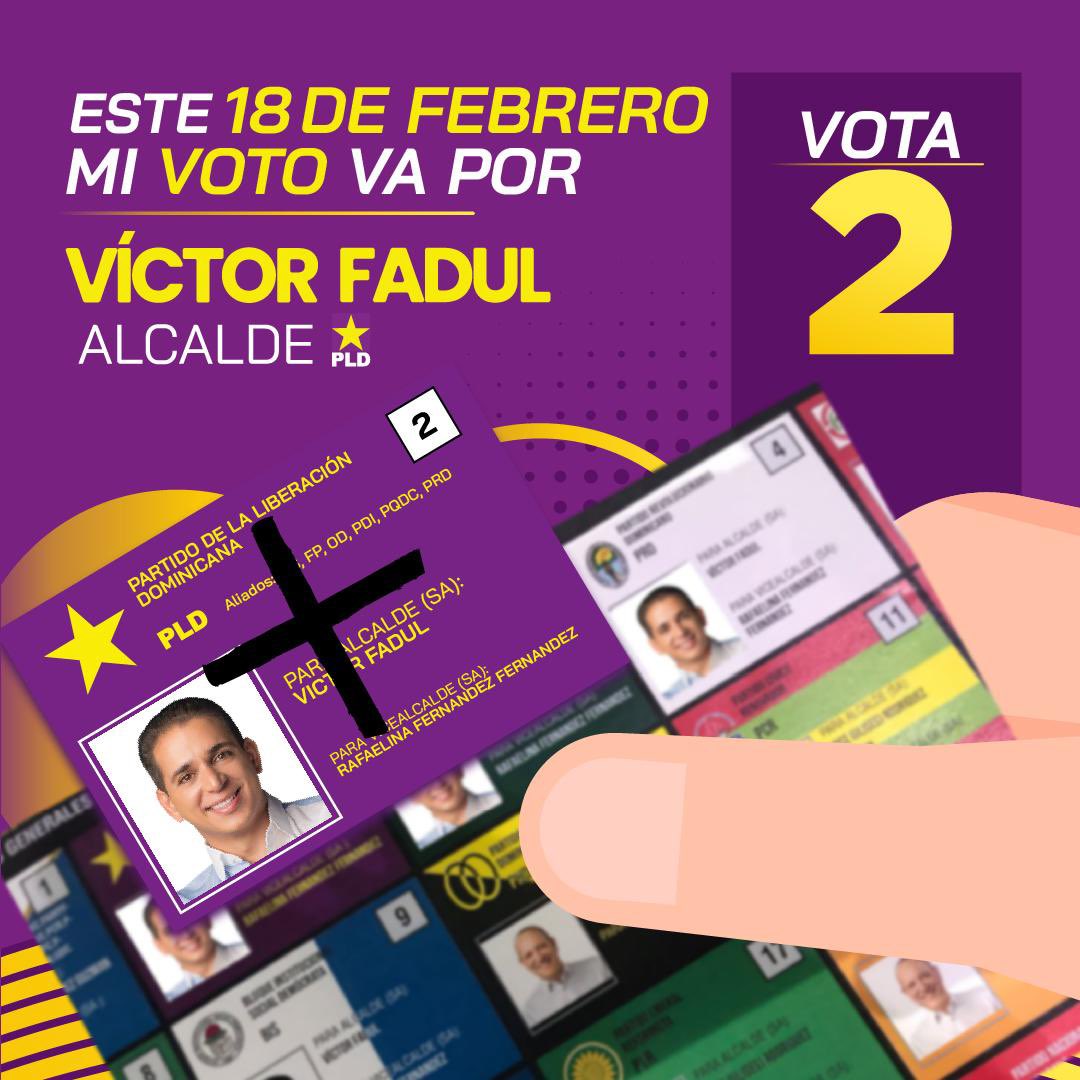 VictorFadulL's tweet photo. ¡Cada día nos acercamos más a la meta! Este domingo 18 de febrero salgamos todos a votar #VíctorFadulAlcalde #2.

#Vota2 #Santiagosomostodos #Santiago #Alcalde https://t.co/IOlAXqrdna