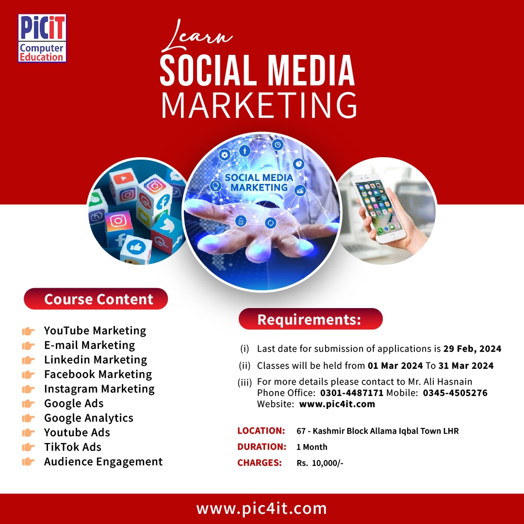 PiCiTCollege's tweet photo. Unlock your social media marketing📲 potential with our expert-led course! 💻 Master strategies, boost engagement, and secure your spot today. Limited seats available!💡
 Enroll now and transform your career.📢
#JoinPicit #socialmedia #Marketing https://t.co/0ODU4Znbpk