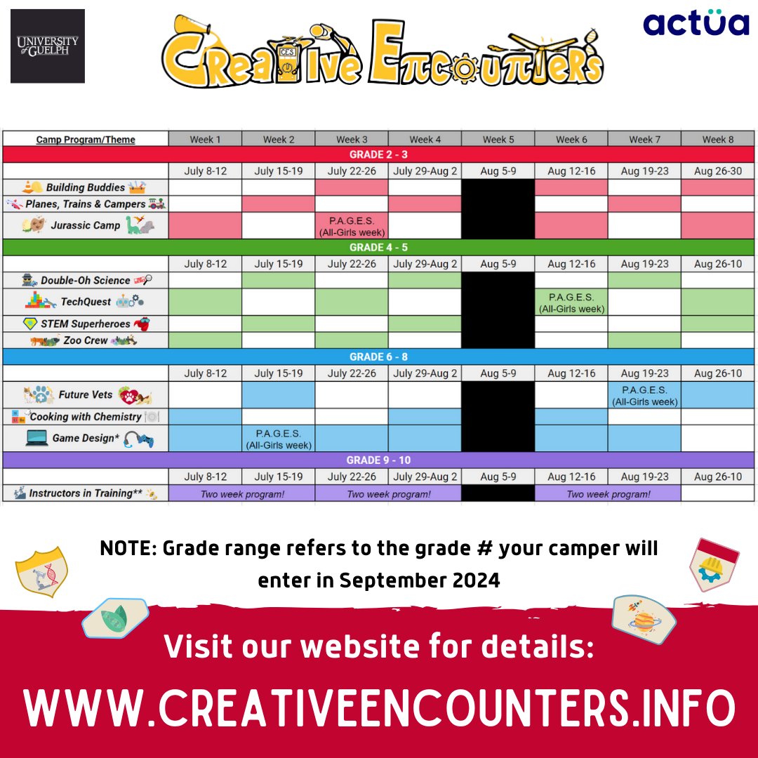 CEScamps's tweet photo. Registration for Creative Encounters 2024 Summer Camps are NOW OPEN! 🎉

Visit our website and act fast to receive a multi-camp discount! ➡️ https://t.co/ZmOgAqGfkr

#UofG #creativeencounters #sciencecamp #summercamp2024 #Guelph #guelphlife #summercamp #guelphmoms https://t.co/LX76lPYGlM