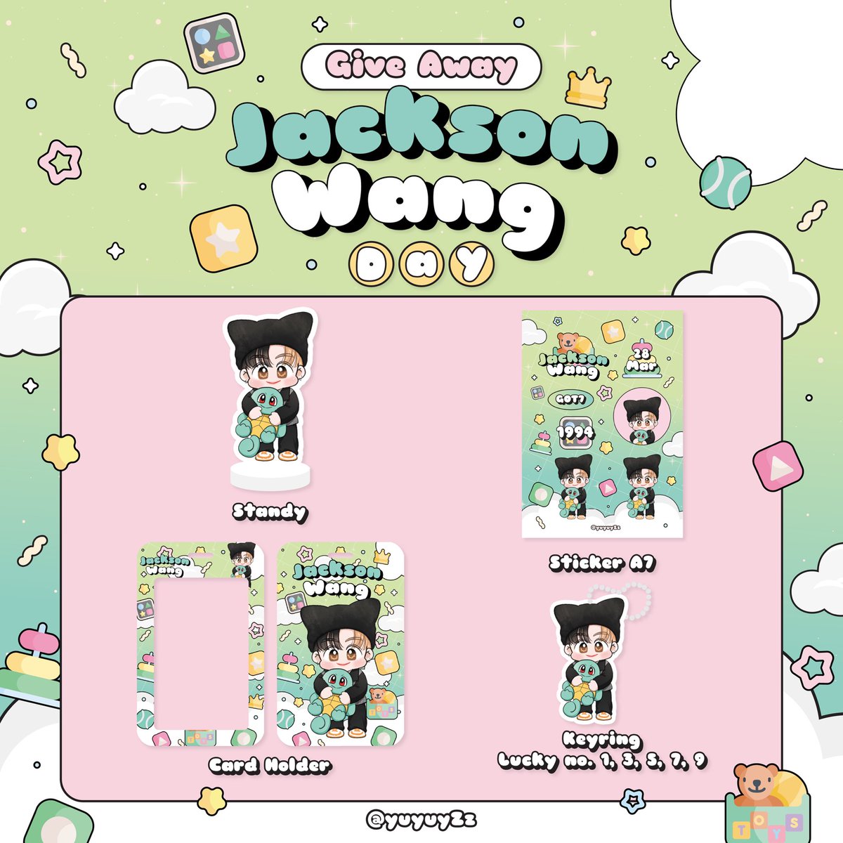 ੈ✩‧₊˚ Pls RT *ੈ✩‧₊˚

ヅ Giveaway 10 Sets ヅ
🎂 Jackson Wang Day 🎂

📝1 Question
🎈Form : 27/03/24 (21:00)
🚚 Shipping 50฿
 
#HappyBirthdayJacksonWang
#JacksonWang 

**ใครสนใจแลกทักมาได้นะคะ

Fanart : @.abimabima 
Art Design : #apolloรับออกแบบ