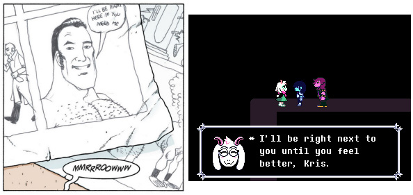 Codiekitty's tweet image. In today's followup I look at how #Deltarune is the video game version of Grant Morrison's entire philosophy.

Featuring Mr. Nobody, the most Toby Fox character not actually created by Fox ever.

codiekitty.com/File/AnimalMan…

#Spamton #SpamtonNEO
#Jevil 
#DoomPatrol
#ArkhamAsylum