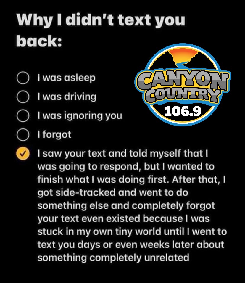 Canyon1069's tweet image. #WednesdayWisdom #Truth #WhyIDidntTextYouBack #Funny