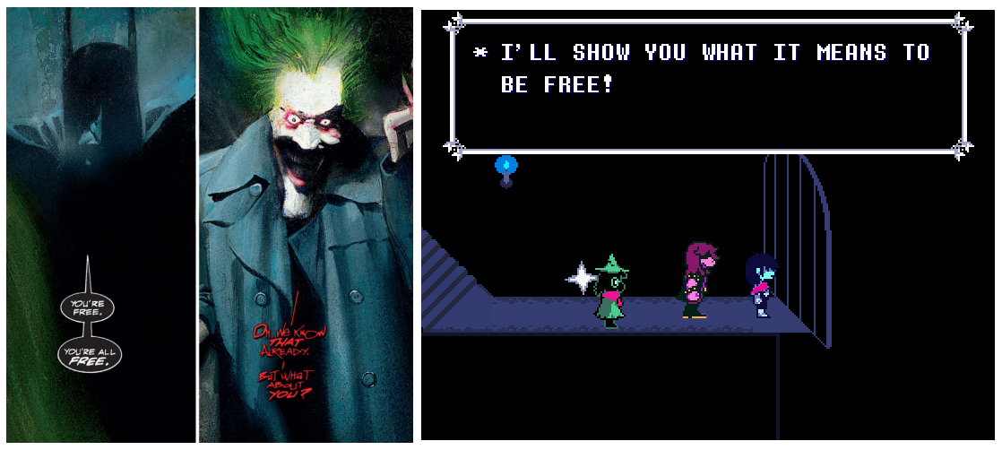 Codiekitty's tweet image. In today's followup I look at how #Deltarune is the video game version of Grant Morrison's entire philosophy.

Featuring Mr. Nobody, the most Toby Fox character not actually created by Fox ever.

codiekitty.com/File/AnimalMan…

#Spamton #SpamtonNEO
#Jevil 
#DoomPatrol
#ArkhamAsylum