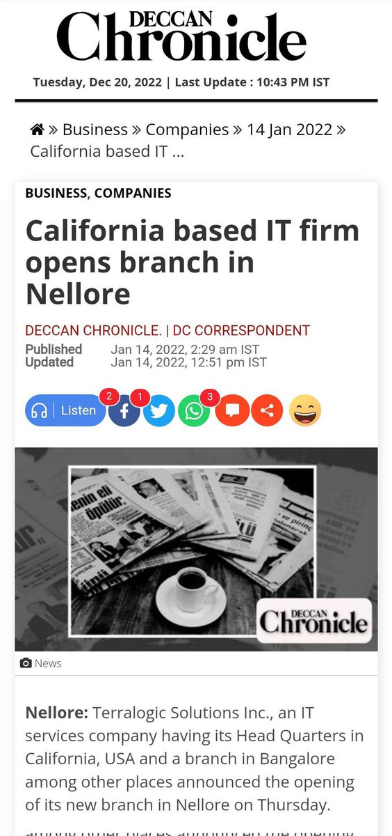 ltsChaitanya's tweet image. California based IT firm #Terralogic opened branch in Nellore. 

#APWithYSRCP 
 #VoteForFan