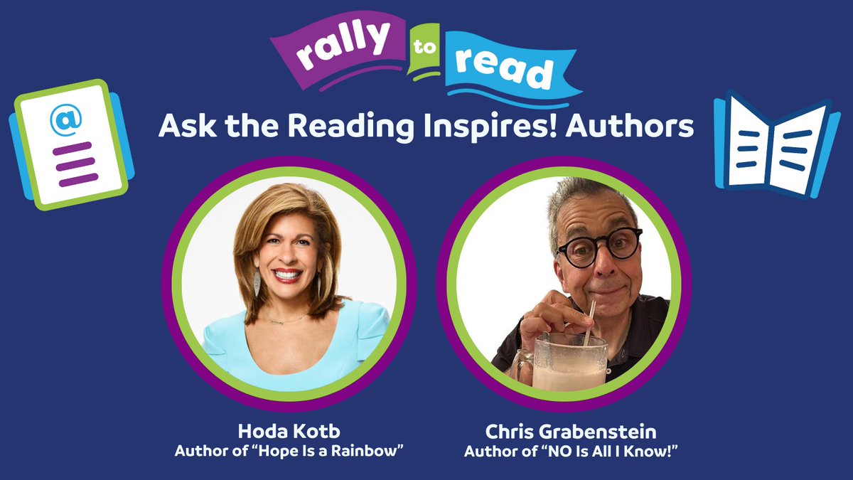 #RIF is excited to have bestselling authors, @CGrabenstein & @hodakotb #readaloud their books for #ReadingInspires! on 3/7 at 1pm ET for #RallytoRead. If you'd like to ask them a question, please share your question in the comments along with your class name plus your city/state.