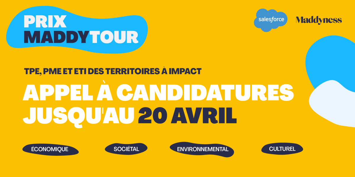 bymaddyness's tweet photo. Mettons en lumière vos réussites locales avec le #MaddyTour 🔥 

Le Maddy Tour c’est la mise en lumière des TPE, PME et ETI qui portent des projets à #impact.  

👉 6 lauréats seront annoncés le 12 juin prochain.   Prenez part à l’aventure et candidatez juste ici : https://t.co/4Fgz0yerPB